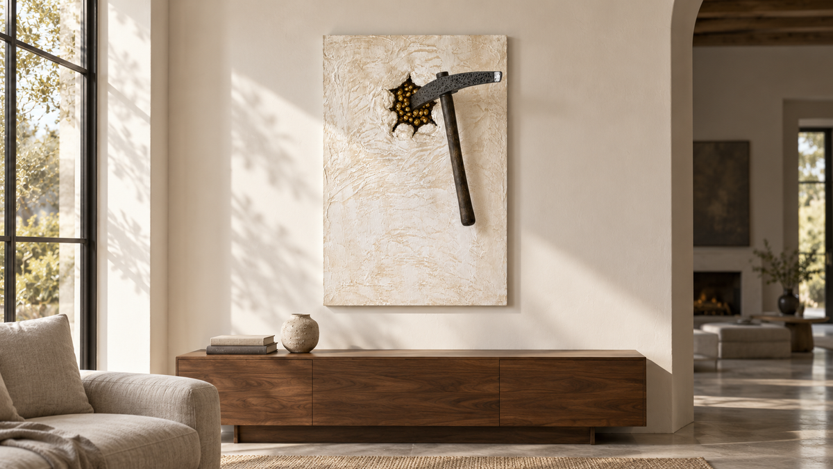 ONE MORE STRIKE Gold displayed in a sunlit living room